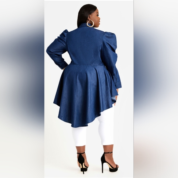 NWT Ashley Stewart hi low denim peplum top - Picture 2 of 4